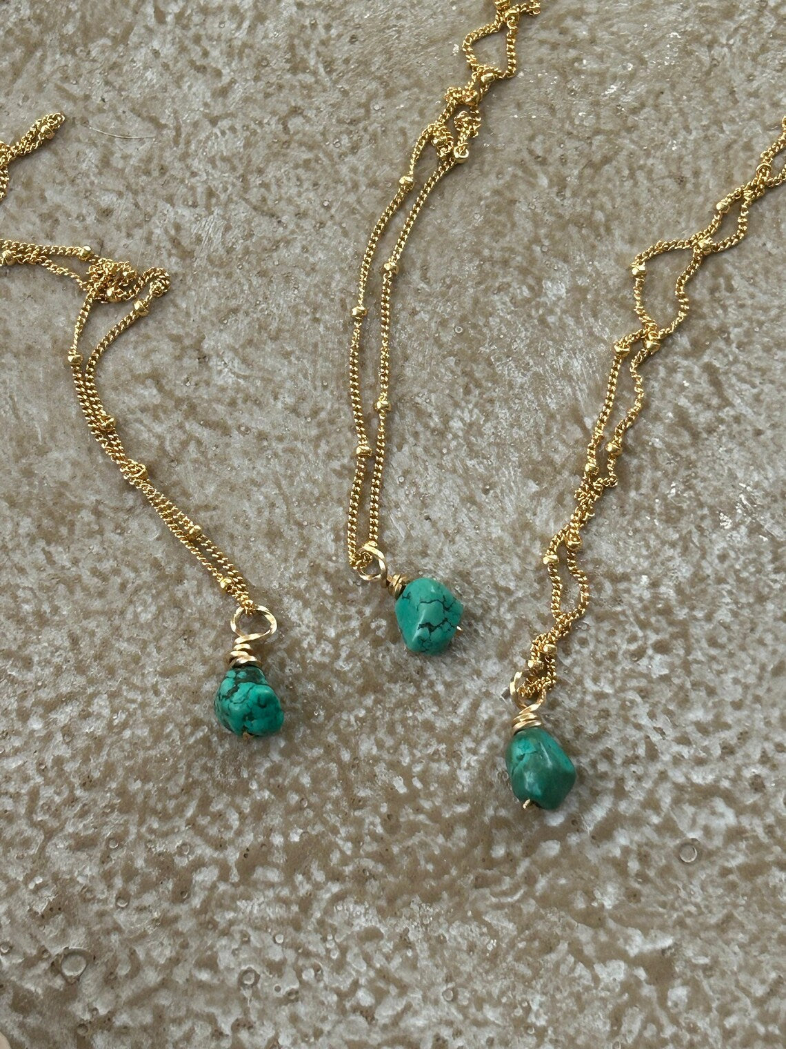 Genuine Turquoise Nugget Necklace | Gold Filled Beaded Satellite Chain